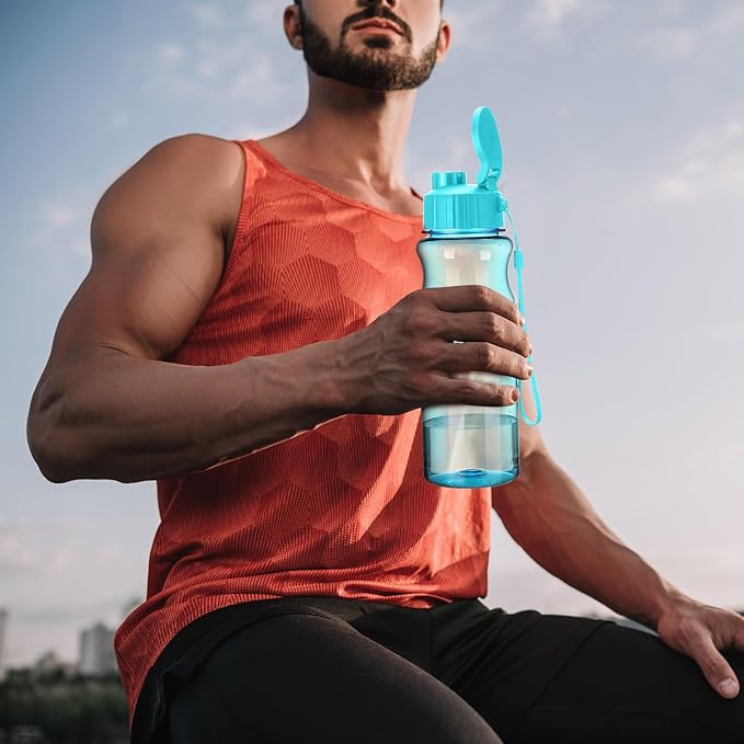 Tioncy 40 Pieces Water Bottles Bulk 17 oz Plastic Sport Drink Bottles with Handle Strap Lightweight Leakproof Reusable Leak Proof Travel Bottles for Fitness Gym(Bright Colors)