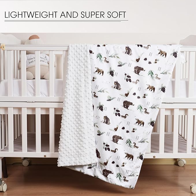 Minky Baby Blanket for Boys Girls Neutral, Soft Lightweight Micro Fleece Blanket with Double Layer, Dotted Backing, Receiving Blanket for Newborns, 30x40 Inches, Animals