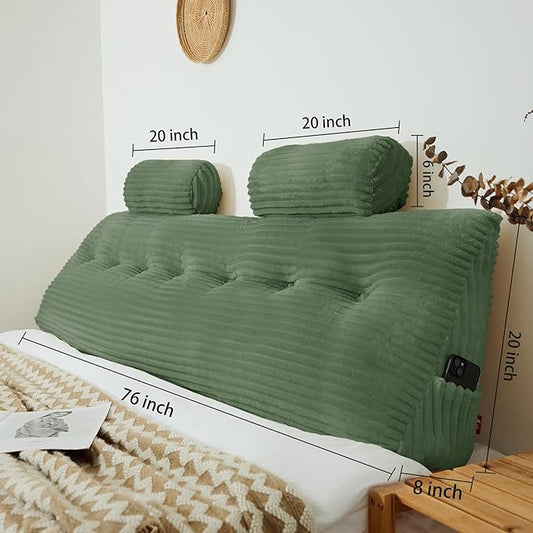 Headboard Pillow King with 2 Pack Neck Roll Pillow Large Headboard Pillow Soft and Supportive with Removable Cover (sage Green, King:76x8x20 Inches)