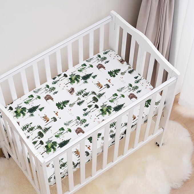 david's kids 3 Pack Mini Crib Sheets, Premium Pack N Play Sheets for Boys Girls Neutral, Soft Breathable Baby Sheets Fit Pack N Play, Playard and Mini Crib Mattresses, Woodland Animals