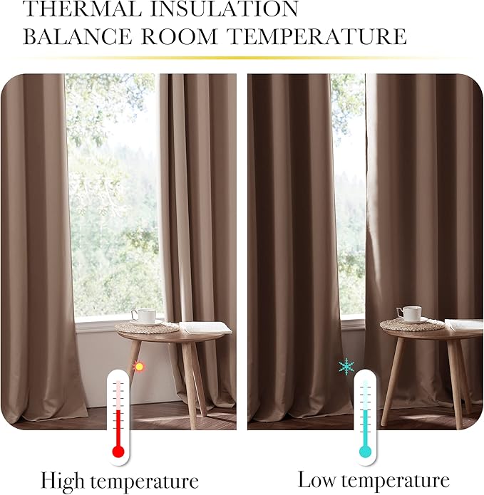 NICETOWN Total Blackout Panels for Nursery, Super Soft, Heavy Duty and Thick Window Treatment Curtains 63 Inches Long with Same Color Lined for Basement (1 Pair, Cappuccino, 42" Wide Each Panel)