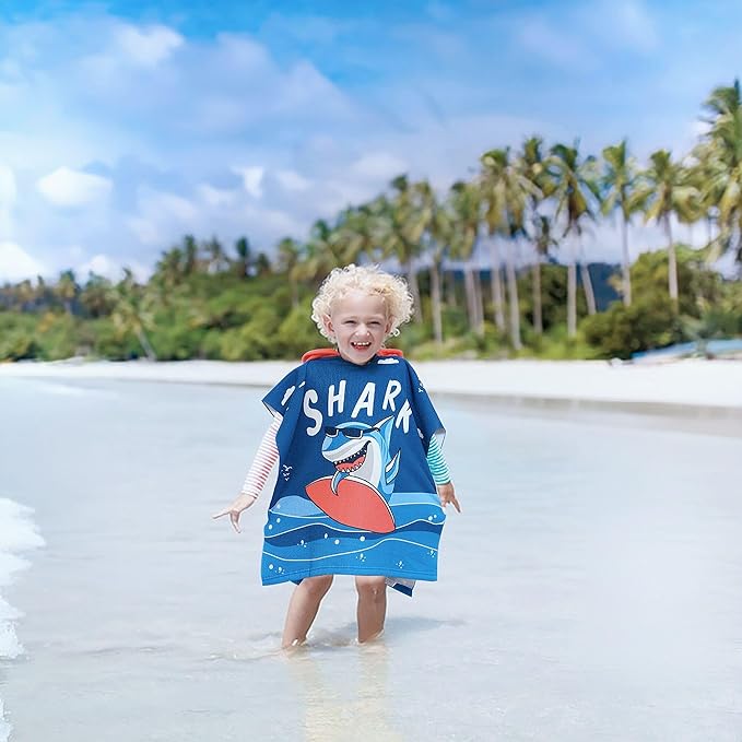 Shark Beach Towel for Ages 1-4, Cute Kids Hooded Bath Towel, 47.2" x 23.6" Super Absorbent Toddler Bath Towel