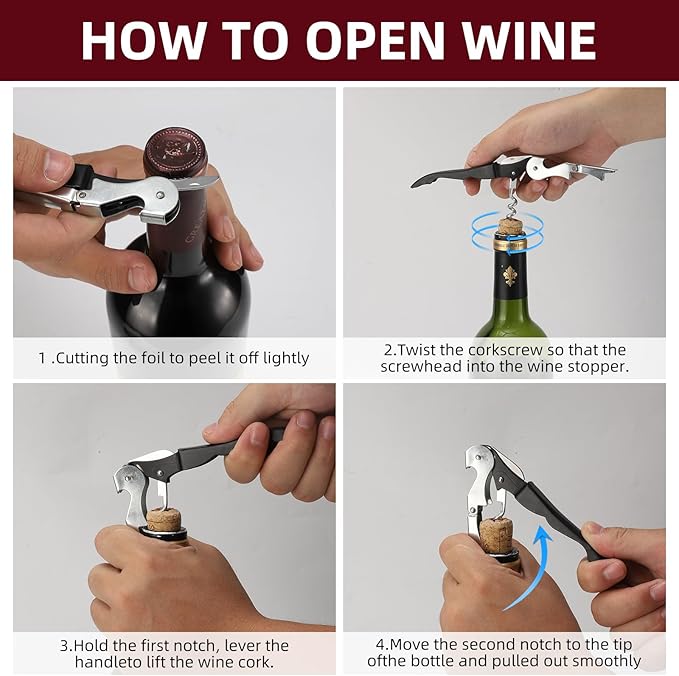 Wine opener,Foldable Server Wine Key,Chef Craft Select Waiters Corkscrew with Foil Cutter and Bottle Opener, Sturdy Stainless-Steel Screw, Stainless Steel/Black.
