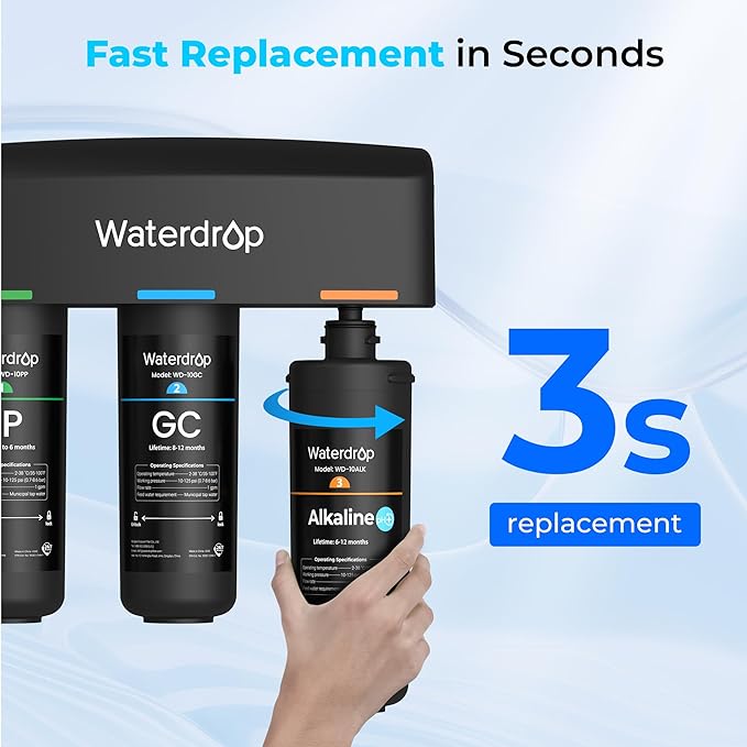 Waterdrop WD-10ALK Under Sink Water Filter, Replacement for Waterdrop TSB-ALK 8 Layer High Capacity Alkaline Under Sink Water Filtration System
