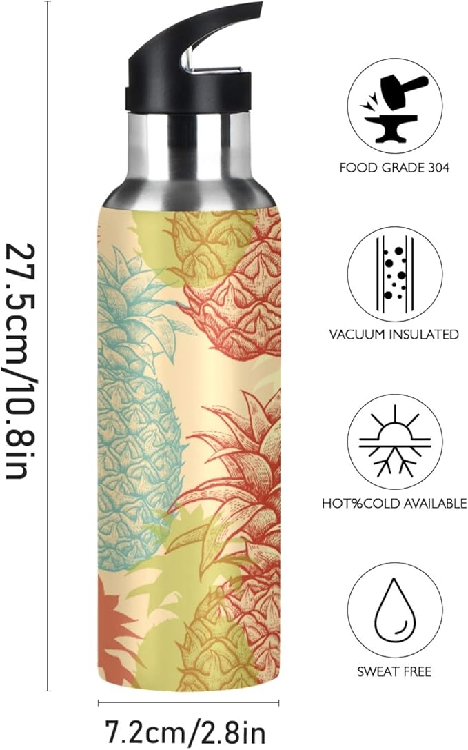 Qilmy Black and White Leopard Water Bottle Vacuum Insulated Stainless Steel Water Bottles with Straw Lid Leakproof Wide Mouth Water Flask for Fitness Outdoor Sports, 20 oz