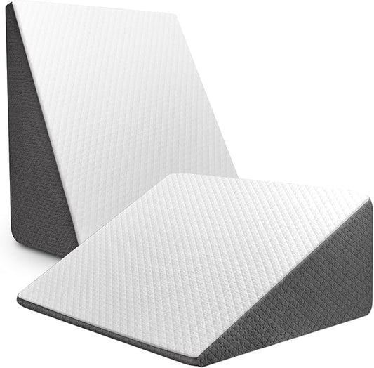 Wedge Pillow for Sleep Apnea, 12 Inch Bed Wedge Pillow for Headboard, Wedge Pillow for Acid Reflux, After Surgery, Snoring, Cooling Memory Foam Top Triangle Pillow Wedge, Removable Cover