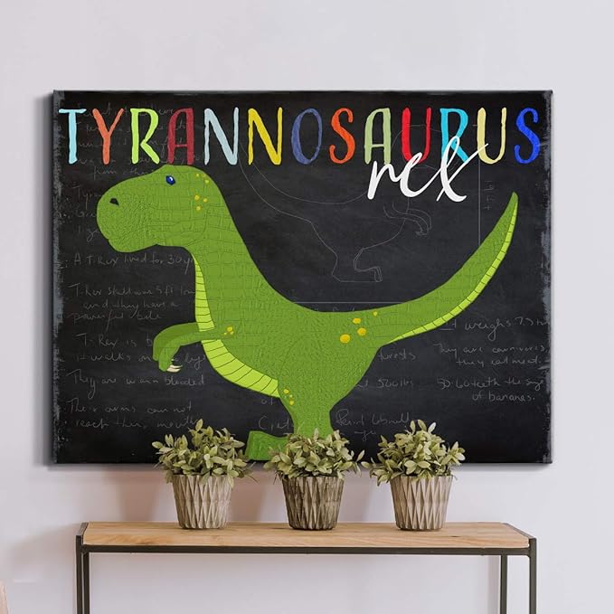 Renditions Gallery Canvas Animal Wall Art Modern Decorations Paintings Green Tyrannosaurus Rex Vibrant Dinosaur Canvas Wall Hanging Artwork for Kids Bedroom Nursery - 24"x36" LT33