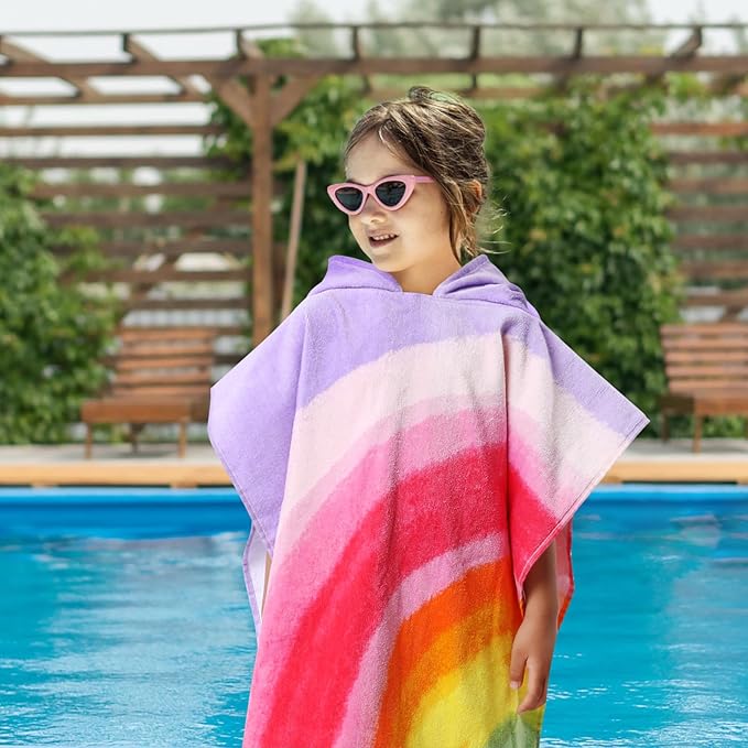 Rainbow Bath Beach Poncho Towel with Hood for Kids Boys and Girls for Shower, Pool, Swim,Beach, Super Soft 100% Cotton Towel