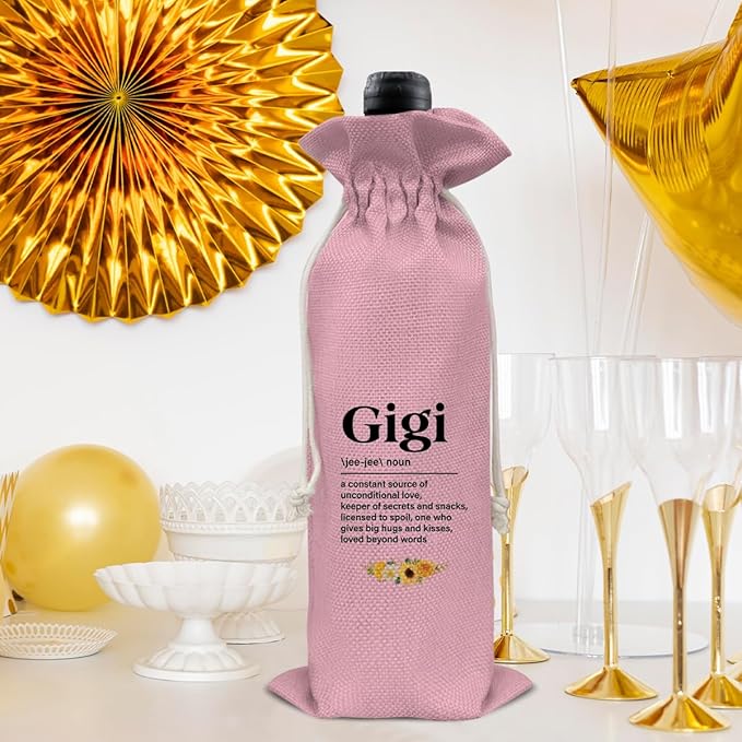 HOIJAUMAI Gift for Gigi Grandma Gift Grandma Gigi Wine Bag Gigi Definition Wine Gift Bags for Birthday Mother's Day (Pink)