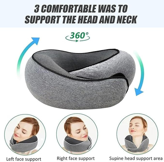 Travel Pillow Travel Neck Pillows for Airplanes Memory Foam Airplane Pillow Stowable U-Shaped Pillow(Grey Black 2)