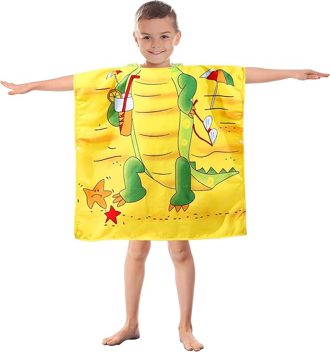 Kids Crocodile Hooded Beach Towel Boys Cute Poncho Pool Towels with Hood 24*47 in Soft Microfiber Swim Cover-ups for Kids Ages 3-10 Thick Absorbent Cotton Hooded Bath Towels Wrap Bathrobe