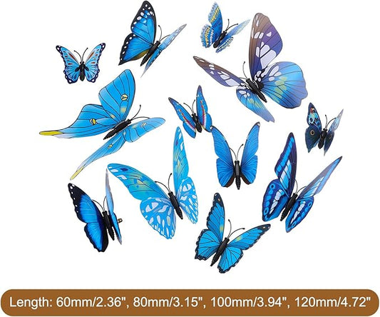 uxcell 120Pcs 3D Beautiful Butterfly Removable DIY Wall Stickers for Bedroom TV Background Decorations, Blue
