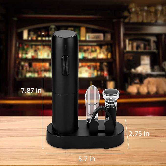 Wine Opener Electric Wine Bottle Openers Electric Wine Openers Set with Rechargeable Base Automatic Wine Opener Rechargeable with Foil Cutter Vacuum Preservation Stoppers Wine Dispenser Storage Base
