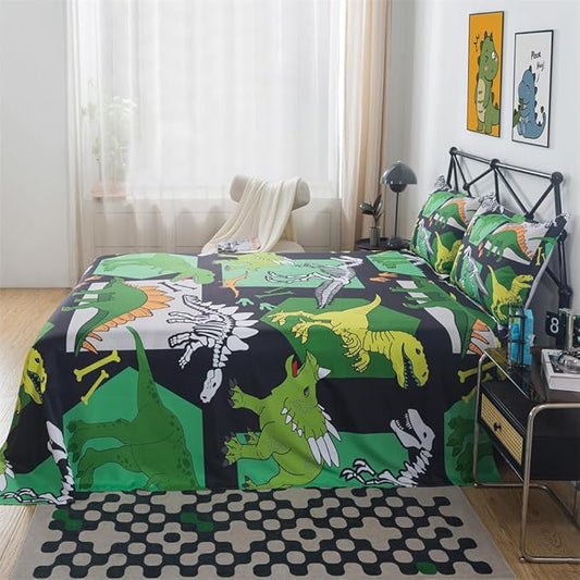 qjmiaofang Kids Dinosaur Twin Sheets for Boys Dinosaur Bed Sheets 3Pieces T-Rex Fitted Sheet Animals Dinosaur Bedding Set Bones Dinosaur Flat Sheet Including 1 Fitted Sheet 1 Flat Sheet 1 Pillowcase