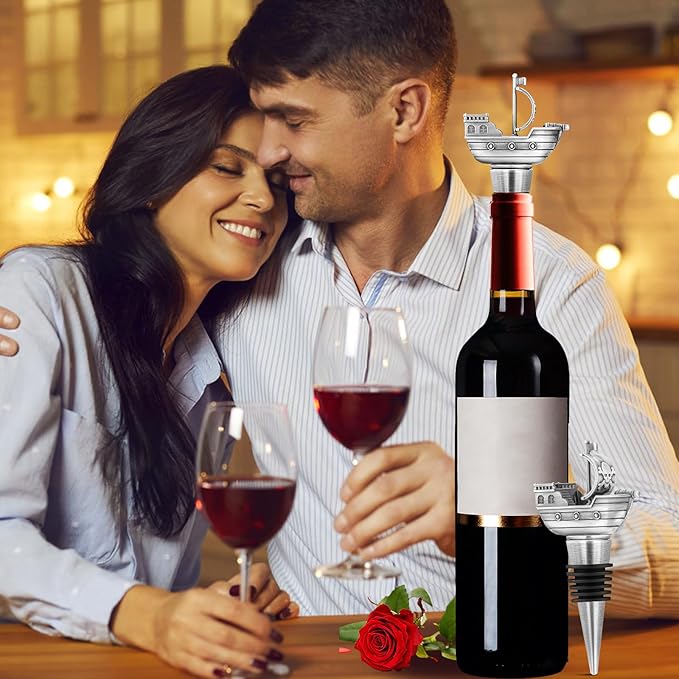 LKKCHER Pirate Ship Wine Stopper, Wine Gifts for Men Warship Battleship Lovers, Nautical Bottle Stoppers for Wine Champagne, Birthday Gifts, Wine Saver, Wine Accessories