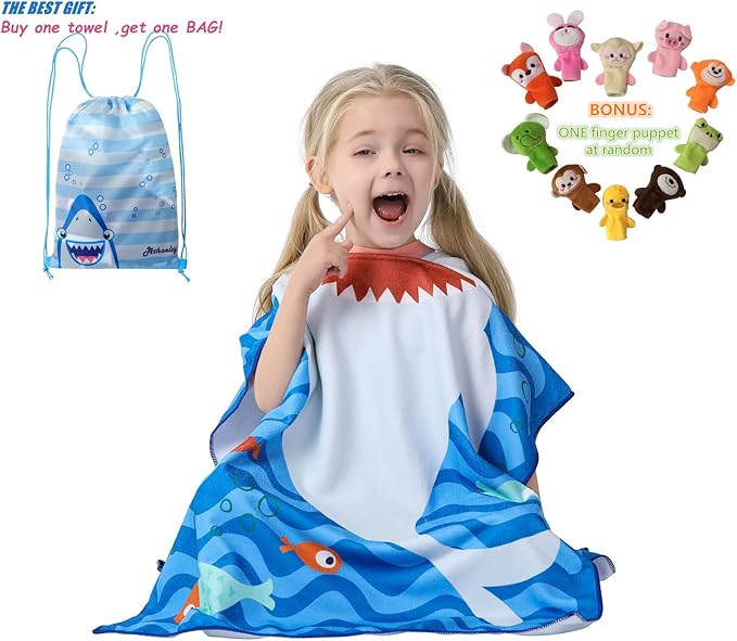 Toddler Bath Beach Towel Poncho with Hood, Kid Bath Pool Swim Bathrobe Cover-ups Swimwear (GREY SHARK)