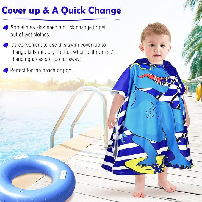 HUANLANG Kids Hooded Beach Towel for Boys Girls,Bath Pool Beach Poncho Towels Super Soft & Absorbent Cotton Towel Childrens Beach Towels for Toddler 0-7 Years Old