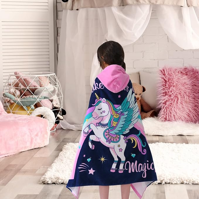 VOOVA & MOVAS Toddler Towels for Girls Age 3-10, Soft Thick Absorbent Cotton Towels for Boys | Perfect for Beach, Pool, Bath, Magic Unicorn