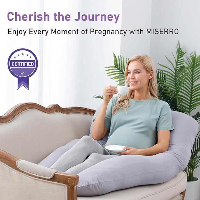 Pregnancy Pillows for Sleeping Cooling, Bamboo Rayon Cotton Blend Pregnancy Pillow, Soft Full Body Maternity Pillow, Pregnancy Must Haves (Gray, 57inches)