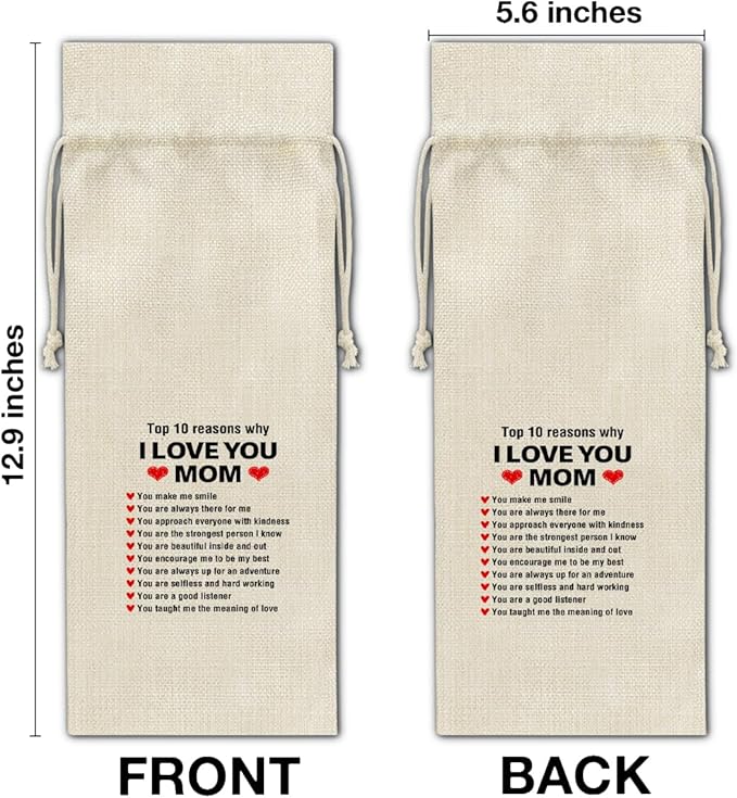 HOIJAUMAI Mom Gift From Son Daughter, Gifts for Mom Birthday Mother's Day Mom Wine Bag Mother Wine Gift Bags