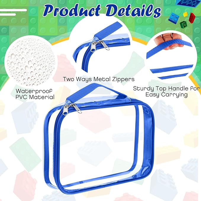 Sanwuta 3 Packs Toy Storage Bags with Zipper, Clear PVC Organizing Bags, Waterproof Toy Bags for Board Games, Building Blocks, Toys and Kids Books (Red, Blue, Green,12.6 x 9 x 2.36 Inch)