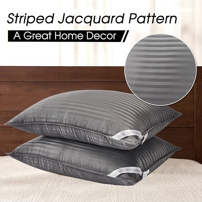 Basic Beyond Queen Size Pillows for Sleeping - Soft Down Alternative Pillows Luxury Hotel Collection Bed Pillows Queen Size Set of 2,Grey,20x28 Inches