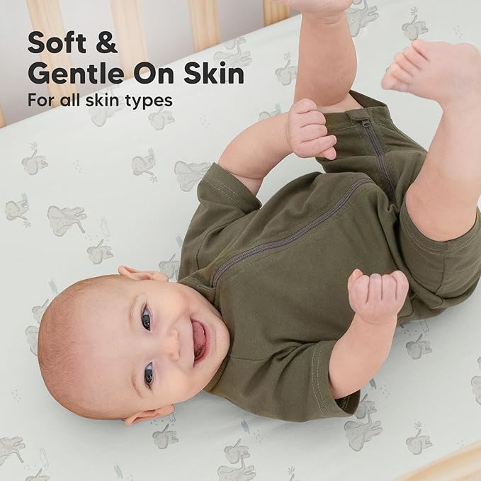 2-Pack Organic Crib Sheets for Boys, Girls - Jersey Fitted Crib Sheet, Baby Crib Sheets Neutral, Crib Mattress Sheet, Cotton Crib Sheets, Breathable Crib Sheet, Baby Mattress Sheets (Elly)