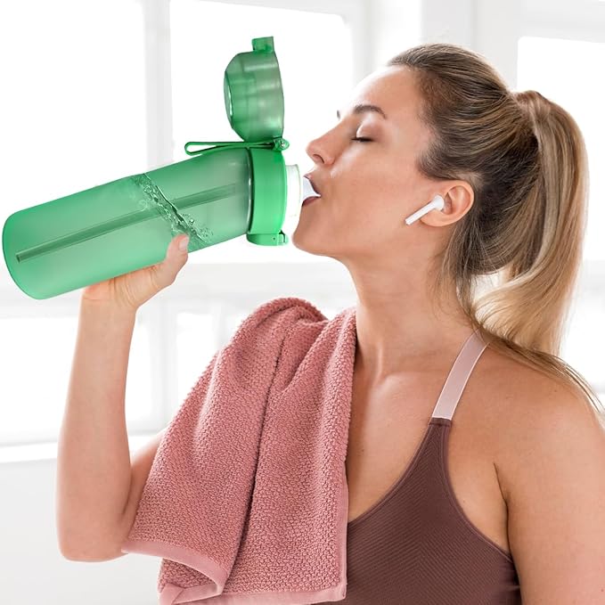 Water Bottle with Flavor Pods 21.9 Oz/650ml Fruit Fragrance Water Bottle Recyclable Sports Air Water Cup Scented Pods for Outdoor (Green)