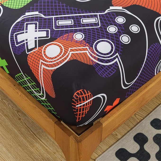 qjmiaofang Gamer Sheets Twin for Boys Gamer Sheet Set Video Game Bed Sheet Set 3Pieces Gaming Sheets Twin Gamer Fitted Sheet Gaming Bedding Set 1 Fitted Sheet 1 Flat Sheet 1 Pillowcase