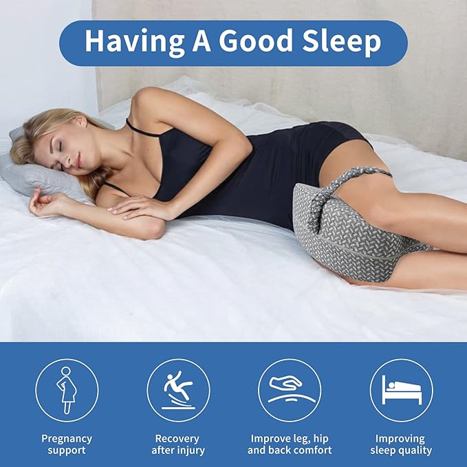 Knee Pillow for Side Sleepers, Knee Pillow - Soothing Pain Relief for Sciatica, Back, HIPS, Knees, Joints Pain, Memory Foam Leg Pillow Pregnancy Pillow Removable and Washable Cover (Grey)