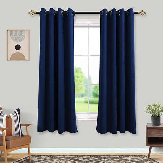 Mrs.Naturall Navy Blue Blackout Curtains for Kids Room,2 Panels Grommet Light Blocking Room Darkening Curtains for Boys Bedroom,63 Inch Length,Dark Blue