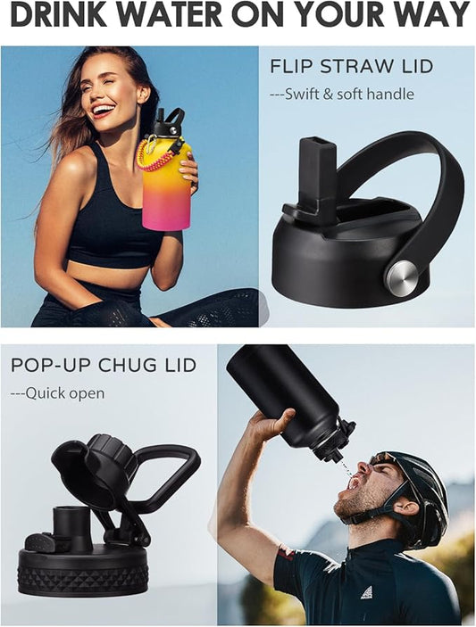 Half Gallon Water Bottle 64 oz with Straw - 1/2 Gallon Water Bottle with Paracord Handle, Bottle Sleeve with Strap, Keep Cold 48H & Hot 24H, Stainless Steel Half Gallon Water Jug for Sports Gym Work