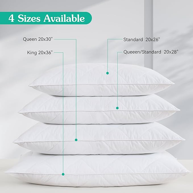 Three Geese White Goose Feather Bed Pillows Queen/Standard Size Set of 1- Soft 600 Thread Count 100% Cotton, Medium Firm,Soft Support Surround Fill Polyester,White Solid