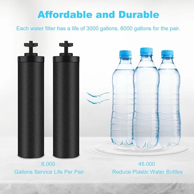 Water Filter Replacement for Berkey, Black Purification Elements, Activated Carbon Filters, Compatible with Berkey Gravity Water Filter System, Pack of 2