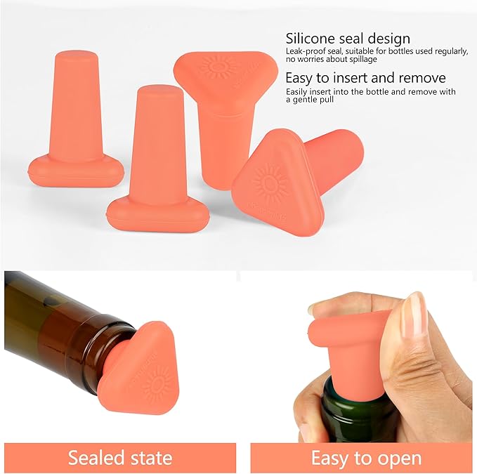 Wine Stoppers,Set of 4 Silicone Corks - Uncork,Heavy-Duty for all Bottles