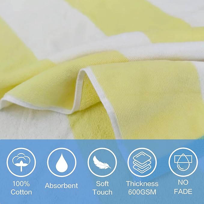 VOOVA & MOVAS Big Kids Hooded Towel Poncho | Large, Soft, Absorbent Cotton Towel Robe | 8-16Years | Versatile for Pool, Swim,Beach and Bathroom | Yellow Cabana Stripe