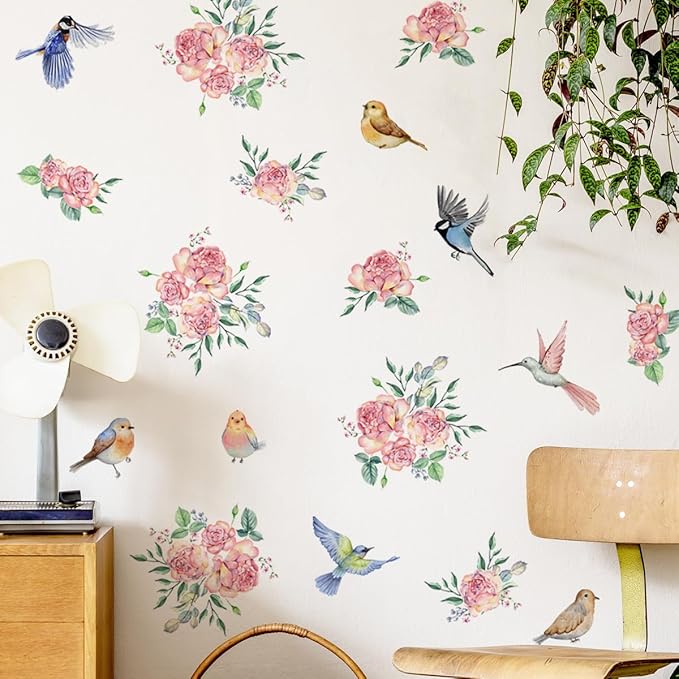 Bird & Floral Vinyl Wall Decals - 30" x 118" for Bedroom, Living Room, Nursery Décor
