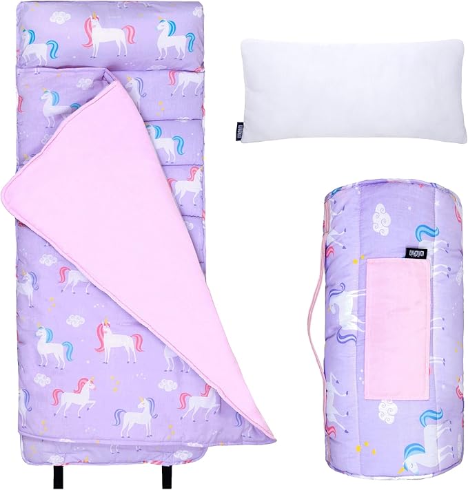 Wildkin Original Nap Mat with Reusable Pillow for Boys & Girls, Ideal for Sleepovers, Equipped with Hook & Loop Fastener, Made from Cotton Blend Materials - Nap Mat for Kids