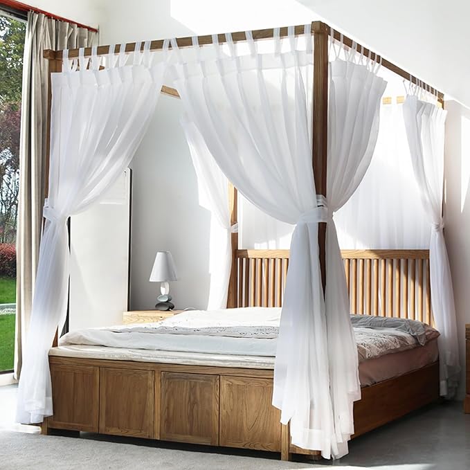 AIKASY Canopy Bed Board with Top and Self-Adhesive Velcro Strips, White Gauze Princess Bed Canopy Curtain Tent, Creating a Romantic Atmosphere in The Room(King/California King,White)