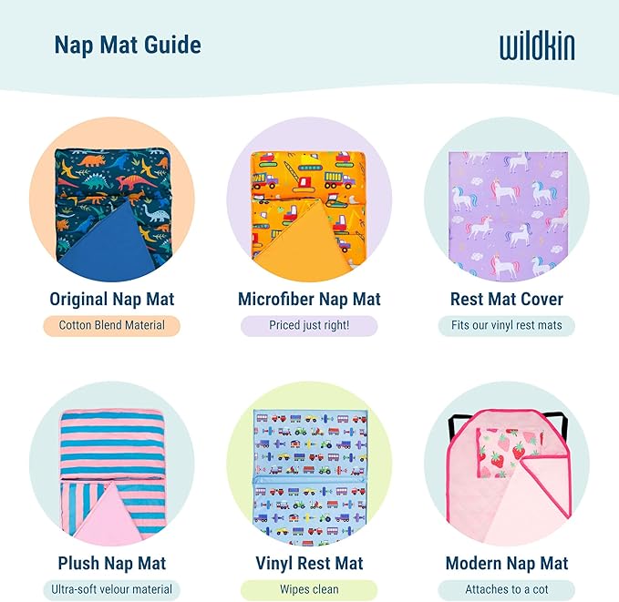 Wildkin Original Nap Mat with Reusable Pillow for Boys & Girls, Ideal for Sleepovers, Equipped with Hook & Loop Fastener, Made from Cotton Blend Materials - Nap Mat for Kids