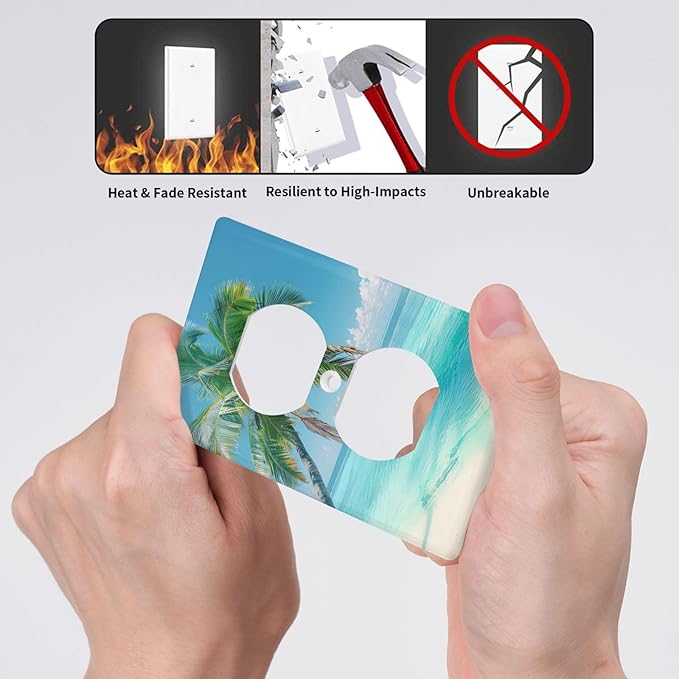 Beach Palm Tree Duplex Electrical Outlet Funny Plastic Wall Plate Decorative Light Switch Cover For Women Girls Bedroom Kitchen Living Room