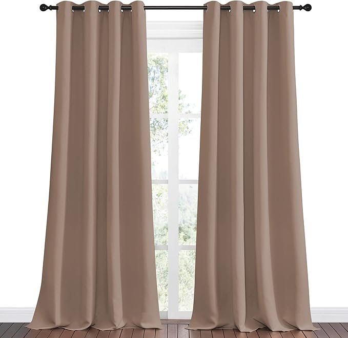 NICETOWN Bedroom Blackout Long Curtains and Drapes, Set of 2, 55 by 120 Inch, Cappuccino, Window Treatment Thermal Insulated Solid Grommet Blackout Draperies for Bedroom