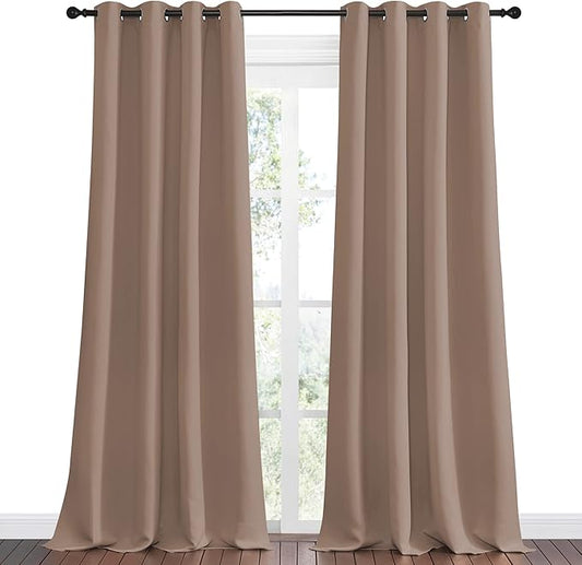 NICETOWN Bedroom Blackout Long Curtains and Drapes, Set of 2, 55 by 120 Inch, Cappuccino, Window Treatment Thermal Insulated Solid Grommet Blackout Draperies for Bedroom