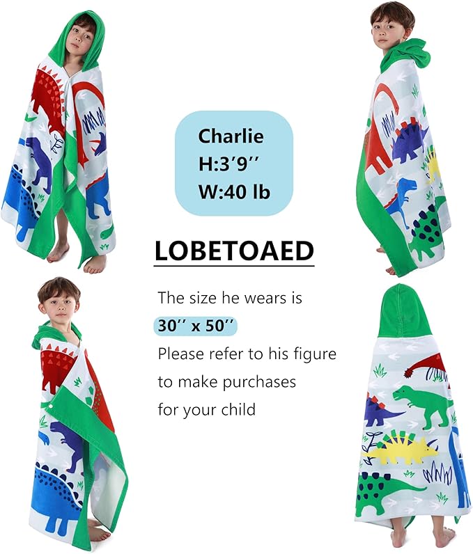 Kids Hooded Beach Bath Towel, Baby Surf Poncho Toddlers Soft Real Cotton Wrap Hooded Towels for Kids Boy Girl