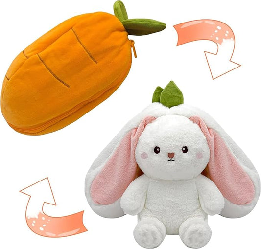 Novelty Bunny Stuffed Animal - Reversible Cuddle Bunny Plush Doll with Zipper Cute Soft Rabbit Toys Pillow for Kids and Adults Easter Bunnies Plushies Gifts (Yellow-Carrot,9.8 inch)