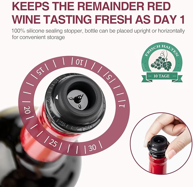 mafiti Wine Saver with 4 Wine Stoppers and Preserver, Red Wine Bottle Sealer Keeps Wine Fresh Up 7 Days, Ideal Wine Christmas Gifts for Men Women (1 Wine Pump + 4 stoppers)