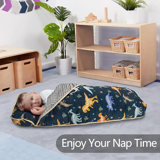 Nap Mat- Toddler Nap Mat with Pillow & Fleece Blanket- 55''*35''*3'' Nap Mat for Toddlers- Nap Mats for Preschool, Daycare