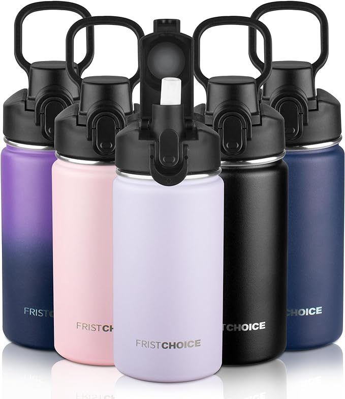 Kids Insulated Water Bottle with Straw,14oz Stainless Steel Water Bottle,BPA-free and Leak-proof,Double Wall Vacuum Water Flask for School,Gifts for Boys and Girls(14oz,Lavender)