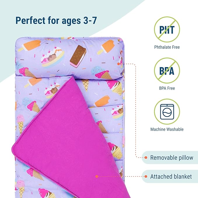 Wildkin Original Nap Mat with Reusable Pillow for Boys & Girls, Ideal for Sleepovers, Equipped with Hook & Loop Fastener, Made from Cotton Blend Materials - Nap Mat for Kids