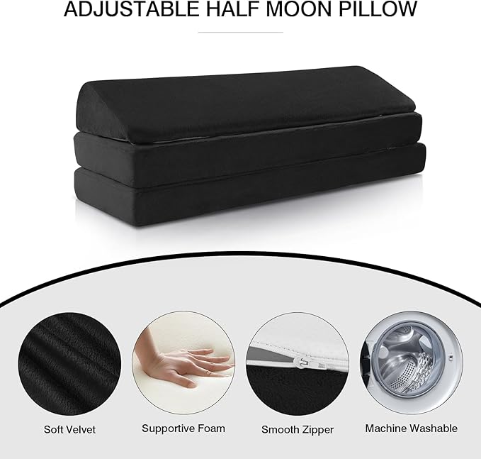 BALAPET 3-in-1 Adjustable Height Wedge Pillow, 7" Height Leg Knee Pillow for Side Sleepers & Aligns Spine, Supportive Bolster Pillow for Pregnancy Relieves Pressure Hip Leg Elevation, 22", Black